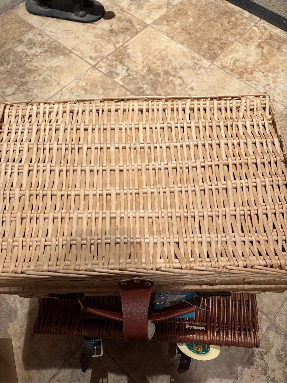 White Picnic Dinnerware Set with Wicker Basket